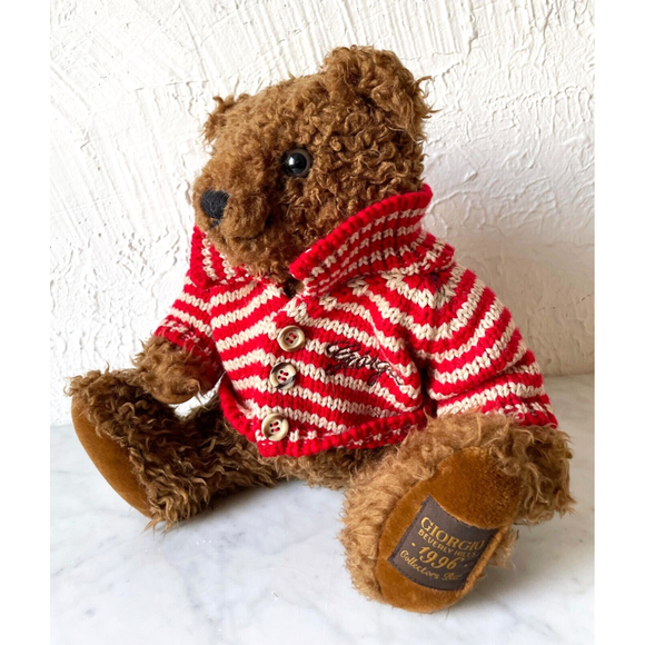 Giorgio Beverly Hills Plush Brown Teddy Bear Striped Sweater Vintage 1996 - Picture 2 of 11